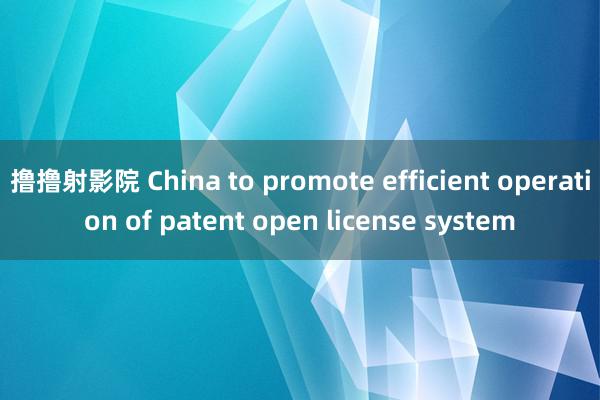 撸撸射影院 China to promote efficient operation of patent open license system