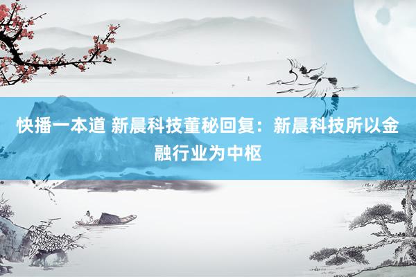 快播一本道 新晨科技董秘回复：新晨科技所以金融行业为中枢