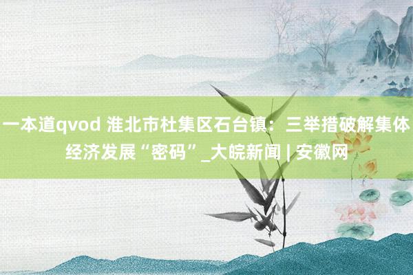 一本道qvod 淮北市杜集区石台镇：三举措破解集体经济发展“密码”_大皖新闻 | 安徽网